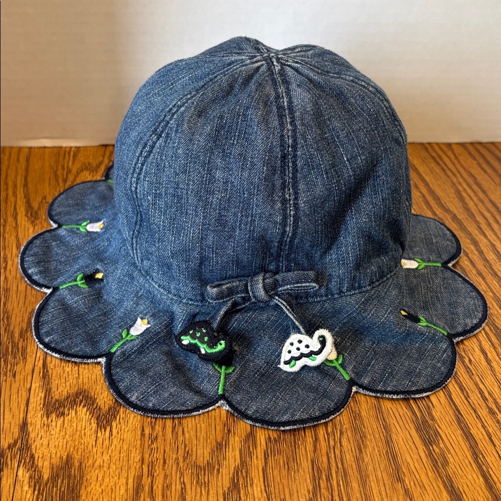 Gymboree Blue Denim Hat with Turtles and Tulips, 2T-3T, Vintage 2005